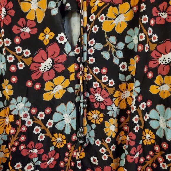Free People Daisy Jane Mini Dress Tunic Top Black Floral Combo XS Oversized - Picture 8 of 8